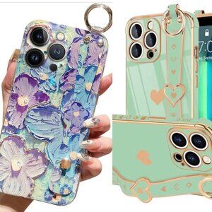 iPhone 13 Pro SET OF 2 Pastel Floral and Heart Design Phone Case